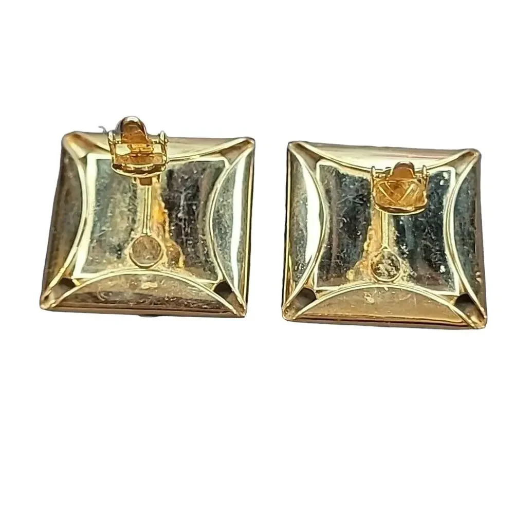 Trifari TM Vintage 80s Cabochon Gripoix Pyramid Clip-On Earrings Multicolor RARE - Picture 5 of 5